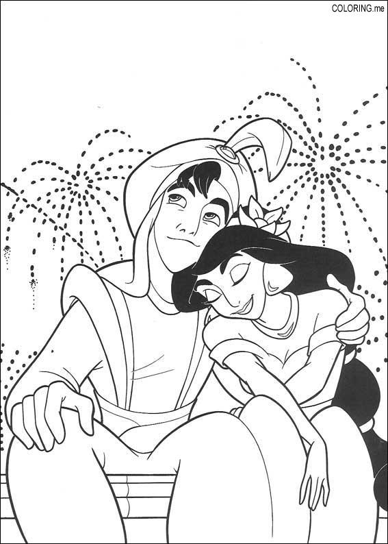 Coloring page : Aladdin and princess Jasmine - Coloring.me
