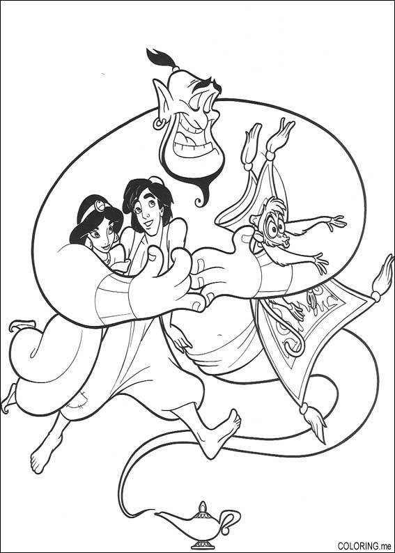 Coloring page : Genius, Aladdin, Jasmine and Abu - Coloring.me