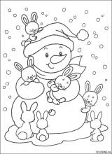 Christmas snowman and rabbits