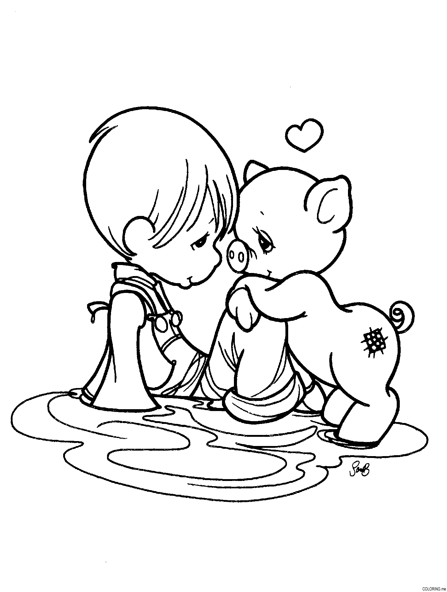 Coloring page boy and pig coloring me