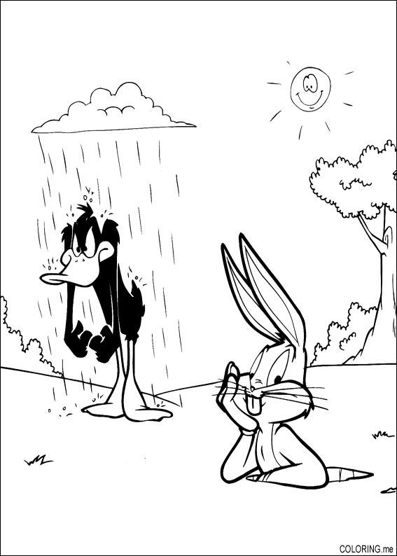 coloring page  bugs bunny and daffy duck with storm