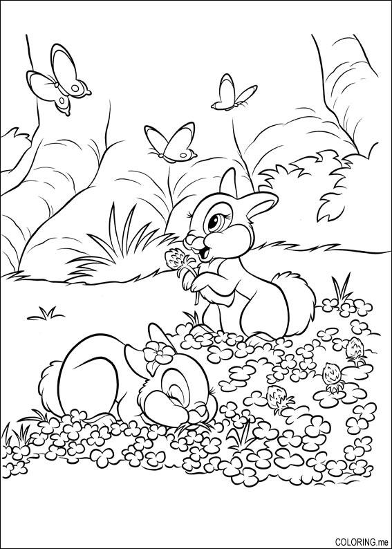 Coloring page : Bunnies in flowers - Coloring.me