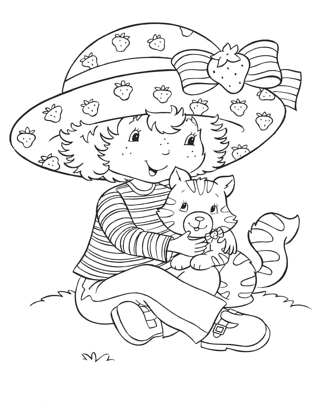 Coloring page : Strawberry Shortcake and cat - Coloring.me