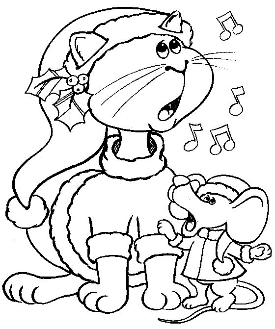  Coloring  page  Christmas cat  and mouse  Coloring  me