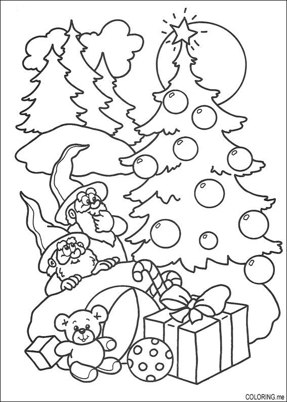 Coloring page : Christmas tree and gift - Coloring.me