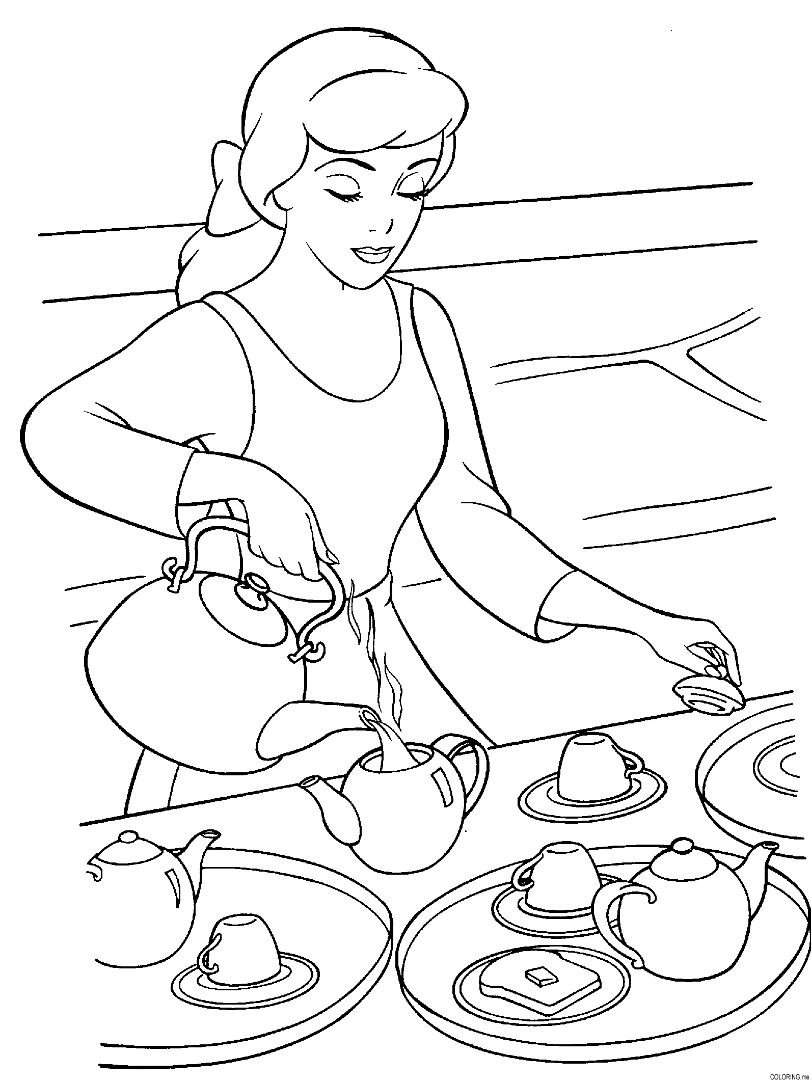 Coloring page : Cinderella preparing tea - Coloring.me